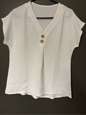 Women's White V-Neck Button Detail Top